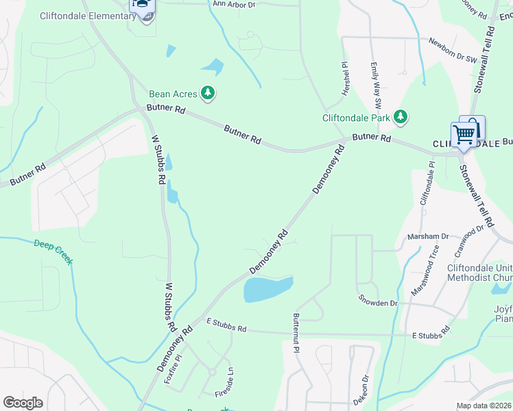 map of restaurants, bars, coffee shops, grocery stores, and more near 4025 Demooney Road in College Park