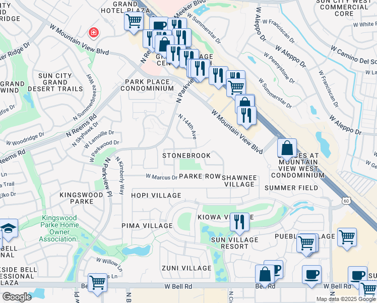 map of restaurants, bars, coffee shops, grocery stores, and more near 14421 West Carlin Drive in Surprise