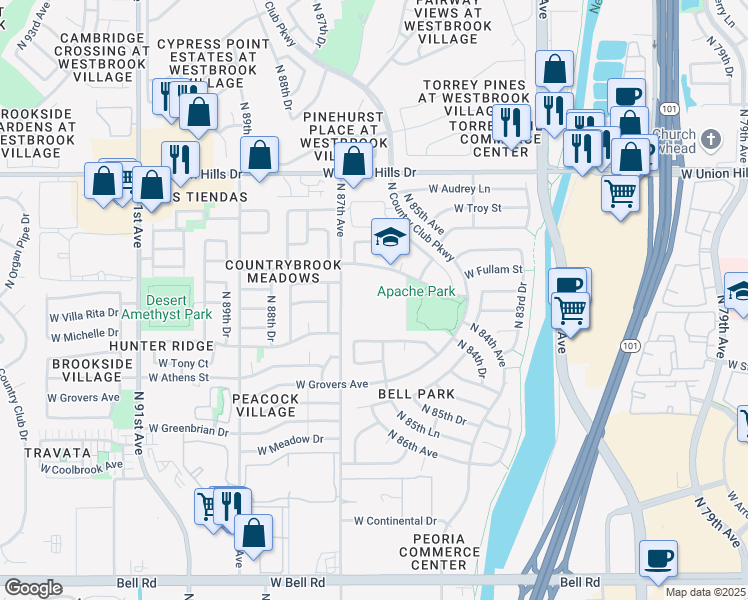 map of restaurants, bars, coffee shops, grocery stores, and more near 8633 West John Cabot Road in Peoria