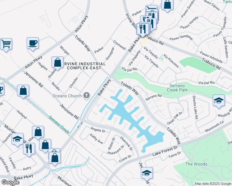 map of restaurants, bars, coffee shops, grocery stores, and more near 24325 Ponchartrain Lane in Lake Forest