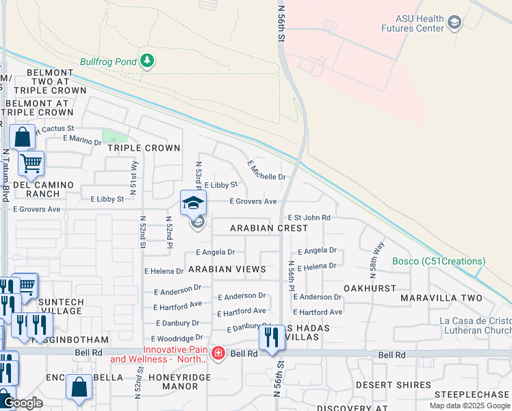 map of restaurants, bars, coffee shops, grocery stores, and more near 5519 East Grovers Avenue in Scottsdale
