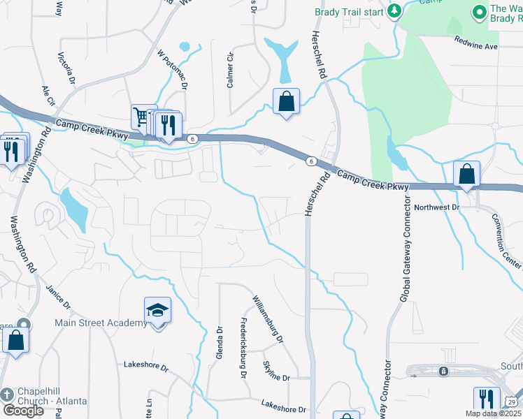map of restaurants, bars, coffee shops, grocery stores, and more near 2609 Charlestown Drive in College Park