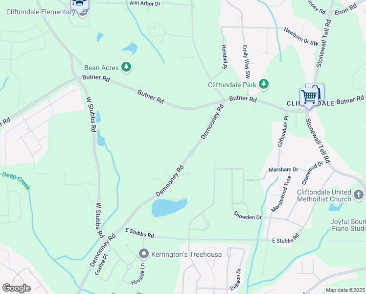 map of restaurants, bars, coffee shops, grocery stores, and more near 3955 Demooney Road in Atlanta