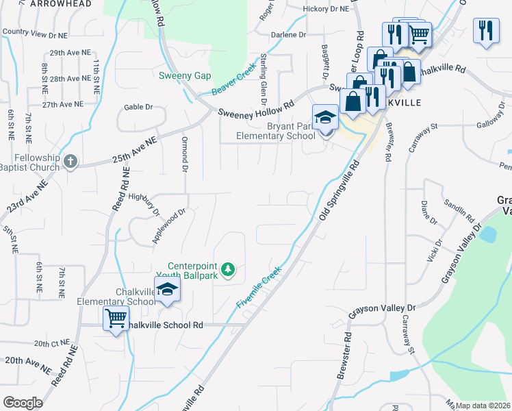 map of restaurants, bars, coffee shops, grocery stores, and more near 5001 Curtis Drive in Birmingham