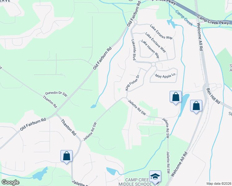 map of restaurants, bars, coffee shops, grocery stores, and more near 3845 Jailette Road Southwest in College Park