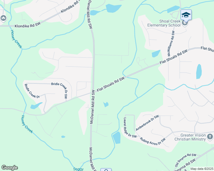 map of restaurants, bars, coffee shops, grocery stores, and more near 2604 Flat Shoals Road Southwest in Conyers