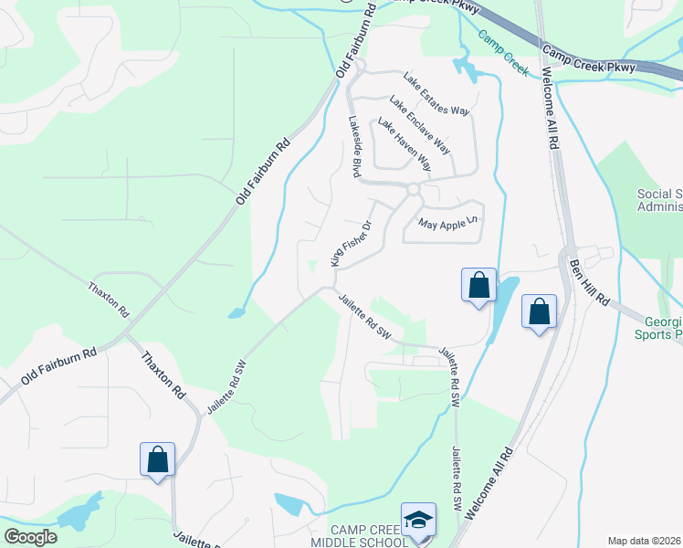 map of restaurants, bars, coffee shops, grocery stores, and more near 3904 King Fisher Drive in Atlanta