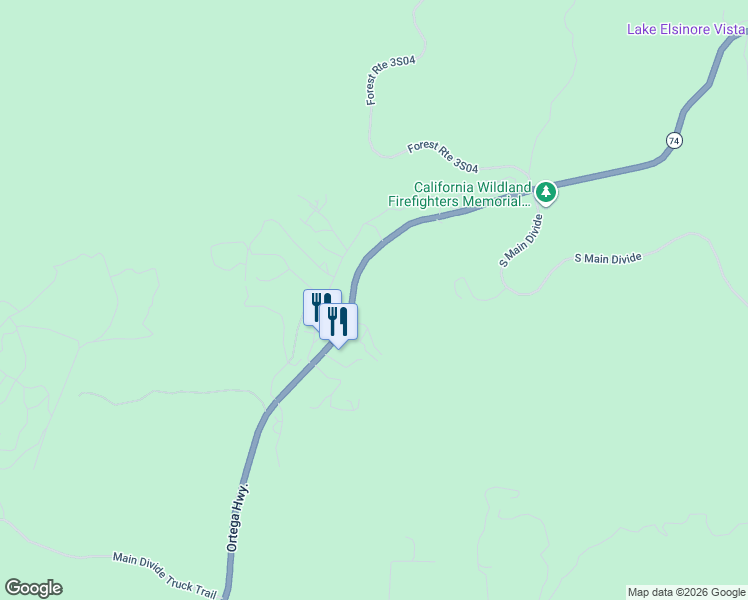 map of restaurants, bars, coffee shops, grocery stores, and more near 32522 Ortega Highway in Lake Elsinore