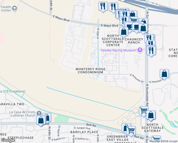 map of restaurants, bars, coffee shops, grocery stores, and more near 17850 North 68th Street in Phoenix