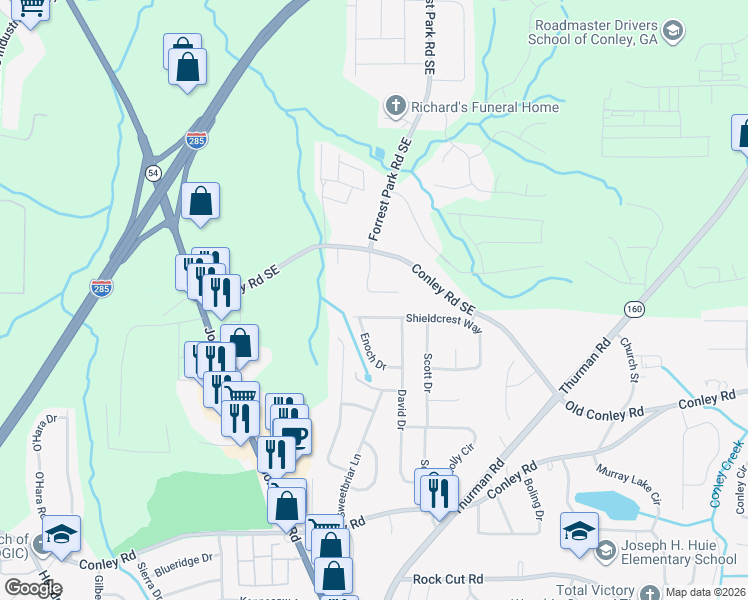 map of restaurants, bars, coffee shops, grocery stores, and more near 3901 Bonnie Lane Southeast in Atlanta