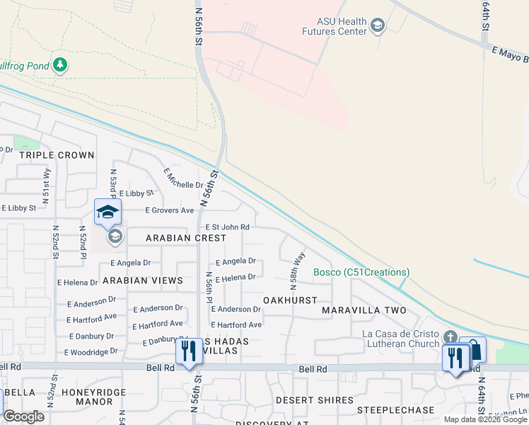 map of restaurants, bars, coffee shops, grocery stores, and more near 17805 North 57th Place in Scottsdale