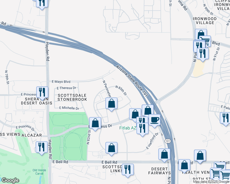 map of restaurants, bars, coffee shops, grocery stores, and more near 17800 North 85th Street in Scottsdale