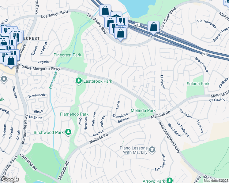 map of restaurants, bars, coffee shops, grocery stores, and more near 21641 Jornada in Mission Viejo