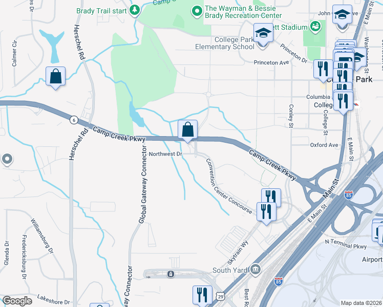 map of restaurants, bars, coffee shops, grocery stores, and more near Northwest Drive in Atlanta
