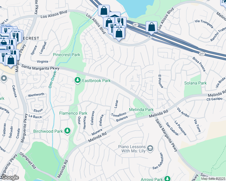 map of restaurants, bars, coffee shops, grocery stores, and more near 21641 Jornada in Mission Viejo