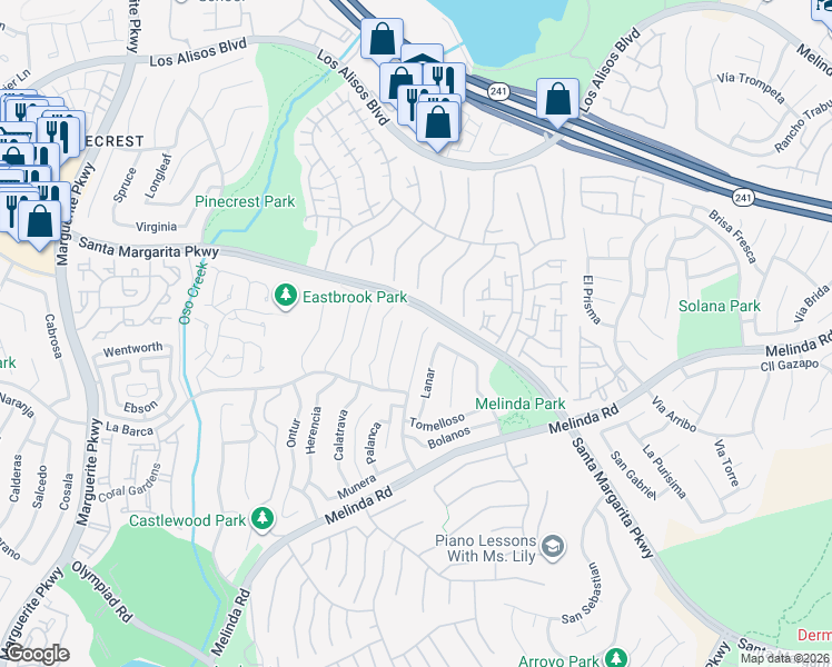 map of restaurants, bars, coffee shops, grocery stores, and more near 21641 Jornada in Mission Viejo