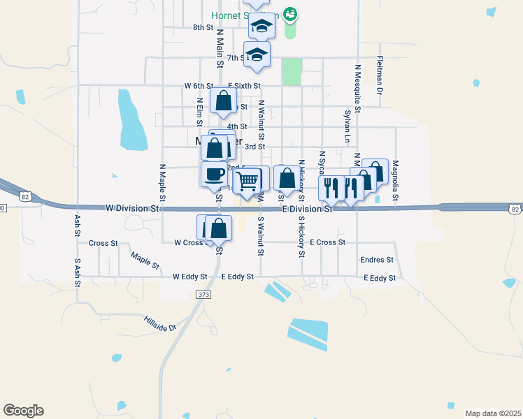map of restaurants, bars, coffee shops, grocery stores, and more near 300 East Division Street in Muenster