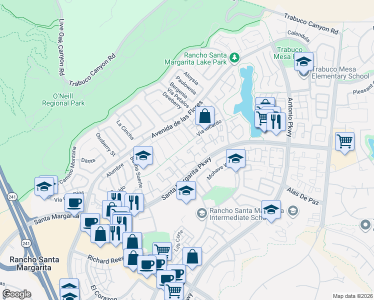 map of restaurants, bars, coffee shops, grocery stores, and more near in Rancho Santa Margarita