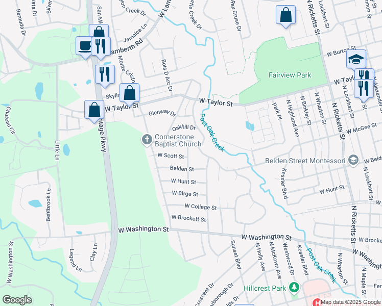 map of restaurants, bars, coffee shops, grocery stores, and more near 1405 Blanton Place in Sherman