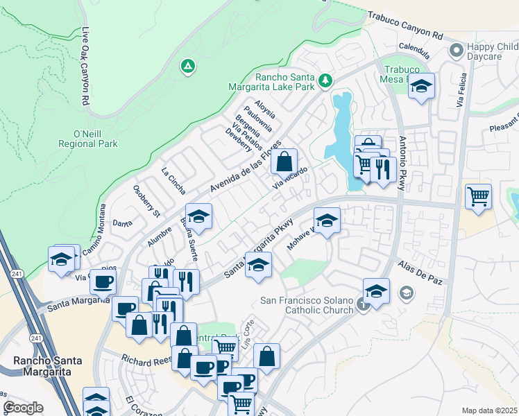 map of restaurants, bars, coffee shops, grocery stores, and more near 19 Gavilan in Rancho Santa Margarita