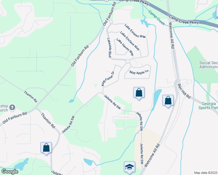 map of restaurants, bars, coffee shops, grocery stores, and more near 3897 Lake Sanctuary Way in Atlanta