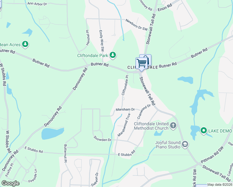 map of restaurants, bars, coffee shops, grocery stores, and more near 3950 Cliftondale Place in College Park