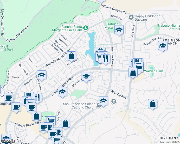 map of restaurants, bars, coffee shops, grocery stores, and more near in Rancho Santa Margarita
