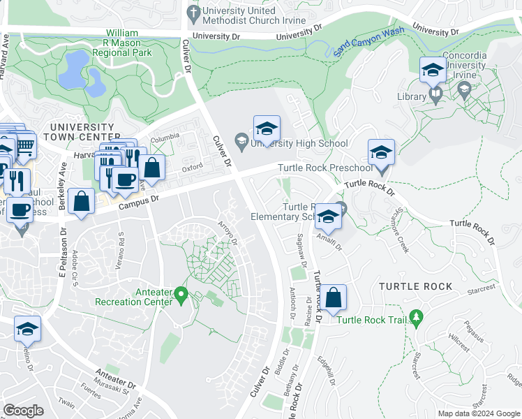map of restaurants, bars, coffee shops, grocery stores, and more near 18771 Paseo Picasso in Irvine