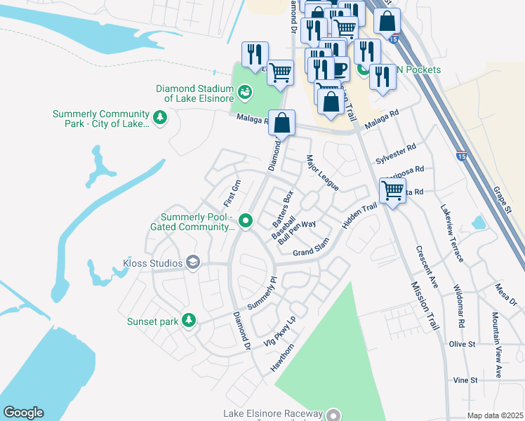 map of restaurants, bars, coffee shops, grocery stores, and more near Champion in Lake Elsinore