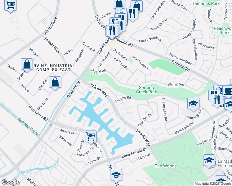 map of restaurants, bars, coffee shops, grocery stores, and more near 24565 Copper Cliff Court in Lake Forest