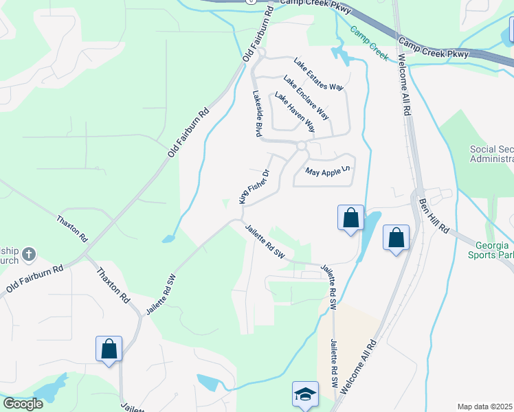 map of restaurants, bars, coffee shops, grocery stores, and more near 3897 Lake Sanctuary Way in Atlanta