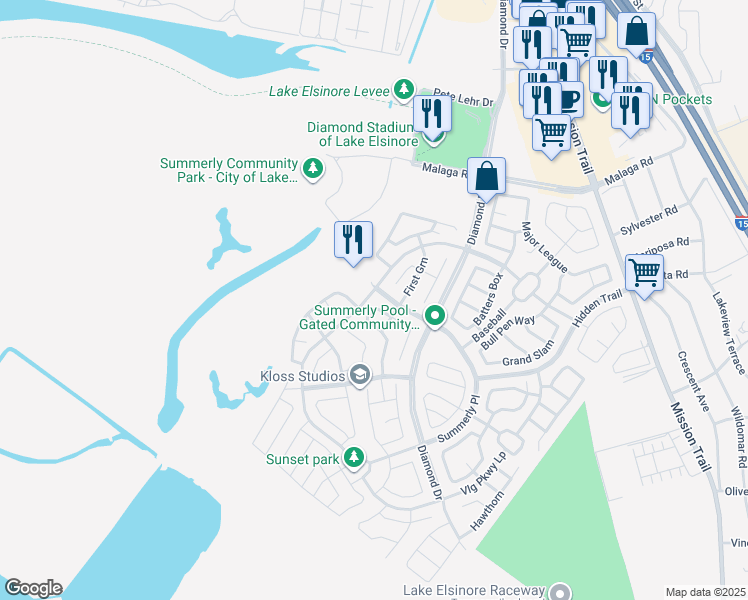 map of restaurants, bars, coffee shops, grocery stores, and more near 29261 Southerness in Wildomar
