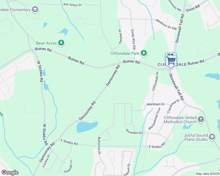 map of restaurants, bars, coffee shops, grocery stores, and more near 3930 Demooney Road in College Park