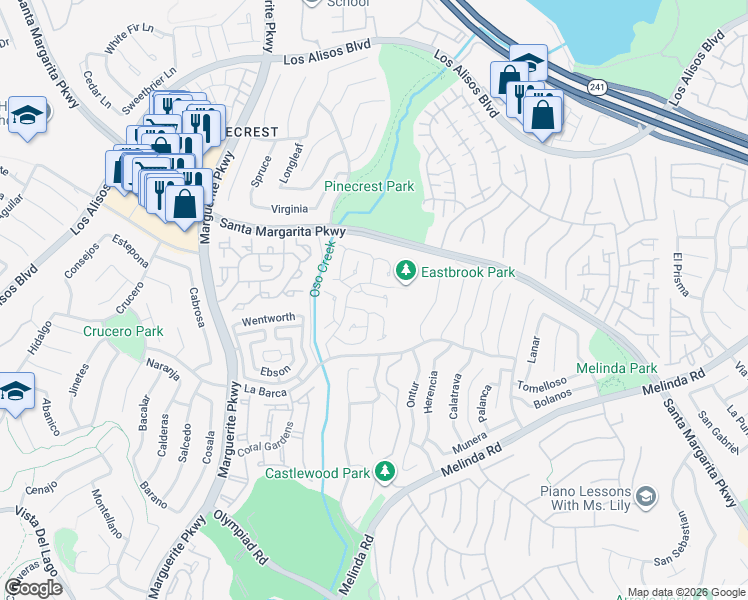 map of restaurants, bars, coffee shops, grocery stores, and more near in Mission Viejo