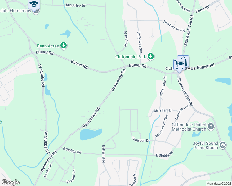 map of restaurants, bars, coffee shops, grocery stores, and more near 3930 Demooney Road in College Park