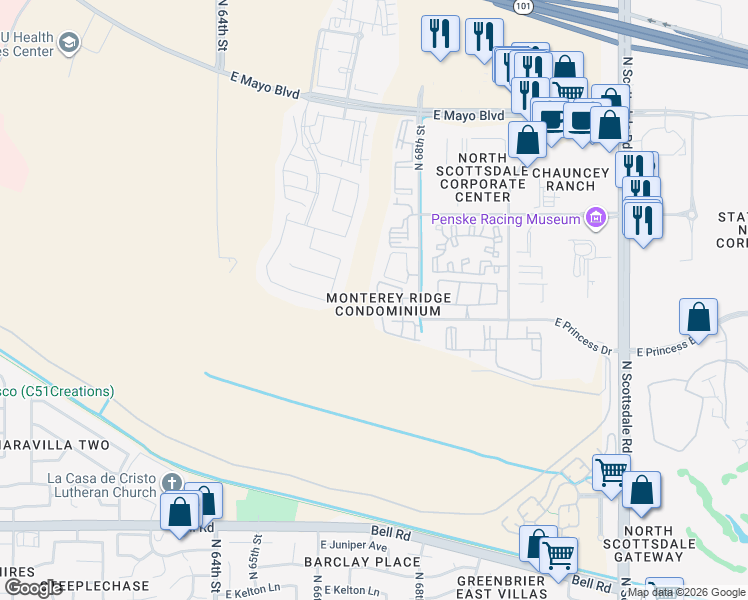 map of restaurants, bars, coffee shops, grocery stores, and more near 17850 North 68th Street in Phoenix