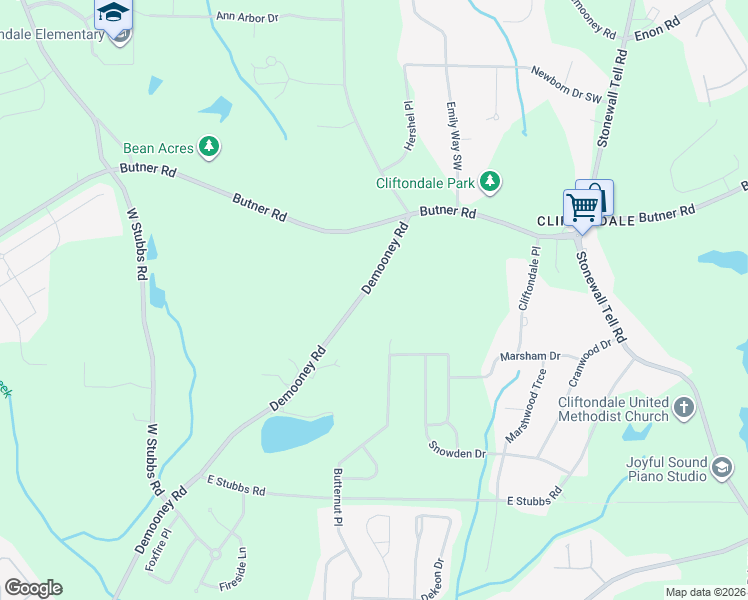 map of restaurants, bars, coffee shops, grocery stores, and more near 3930 Demooney Road in College Park