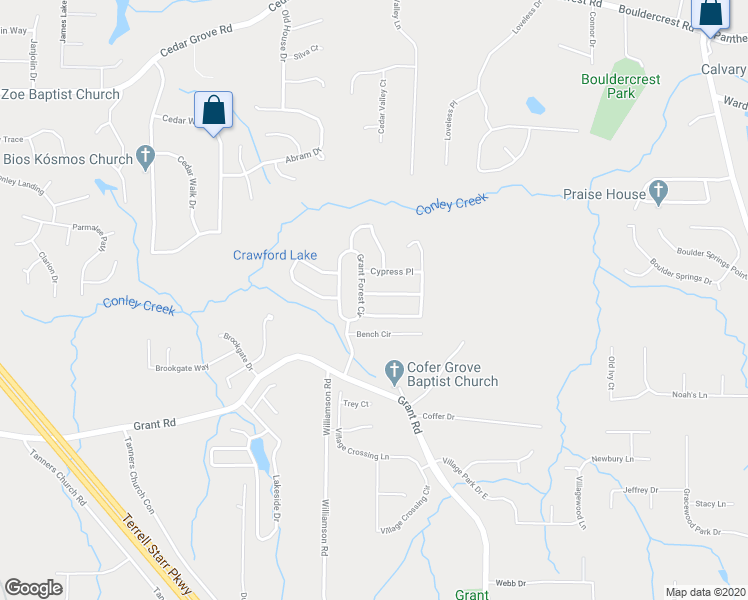 map of restaurants, bars, coffee shops, grocery stores, and more near 2089 Black Oak Lane in Ellenwood