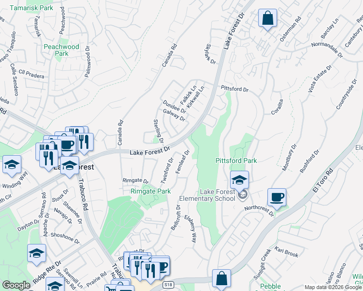 map of restaurants, bars, coffee shops, grocery stores, and more near 25901 Corby Drive in Lake Forest
