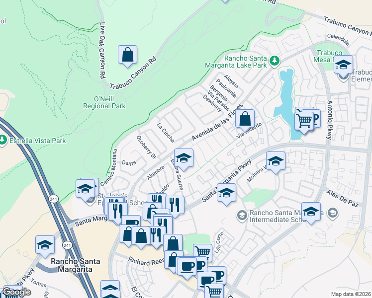 map of restaurants, bars, coffee shops, grocery stores, and more near 1 El Canto in Rancho Santa Margarita