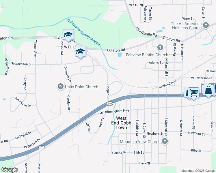 map of restaurants, bars, coffee shops, grocery stores, and more near 91 Cooper Circle in Anniston