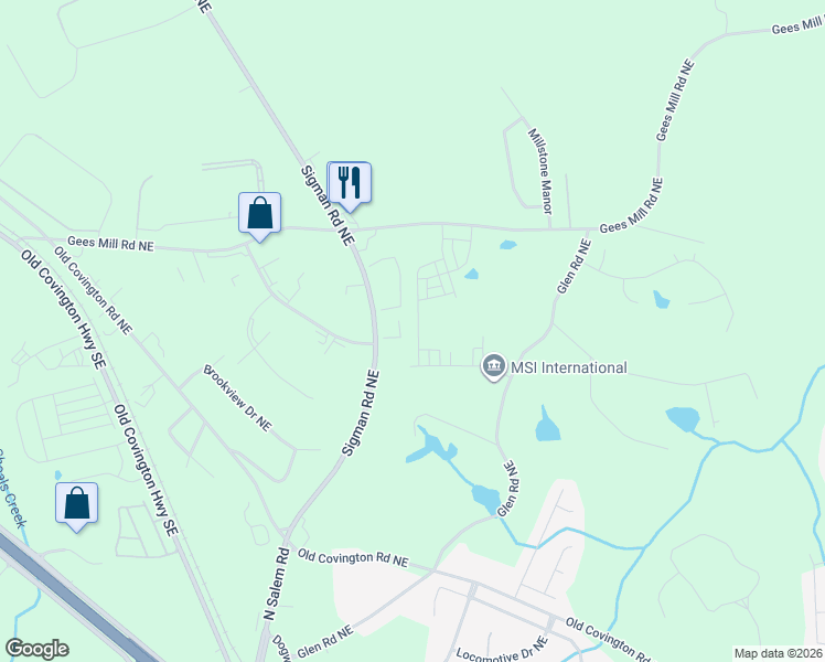 map of restaurants, bars, coffee shops, grocery stores, and more near 577 Sigman Road Northeast in Conyers