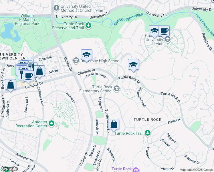 map of restaurants, bars, coffee shops, grocery stores, and more near 5151 Amalfi Drive in Irvine