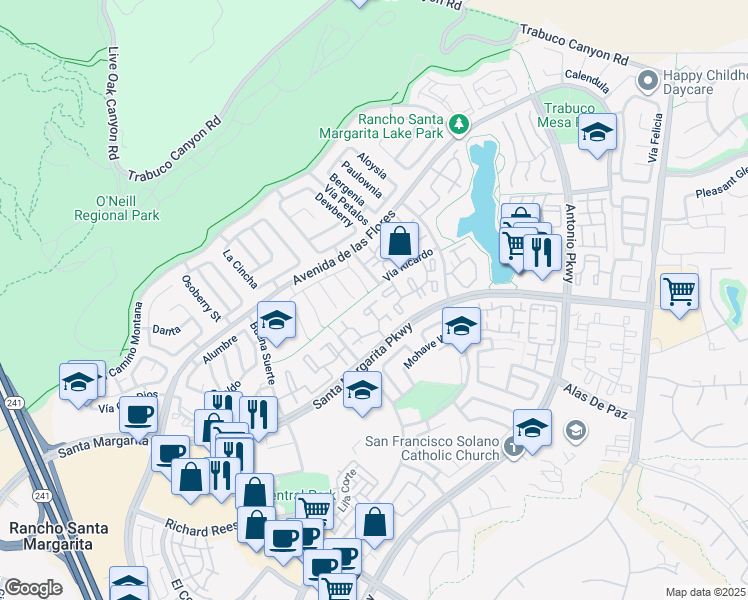 map of restaurants, bars, coffee shops, grocery stores, and more near 19 Gavilan in Rancho Santa Margarita