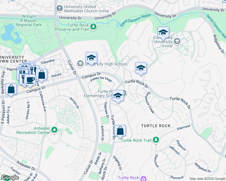 map of restaurants, bars, coffee shops, grocery stores, and more near 5151 Amalfi Drive in Irvine