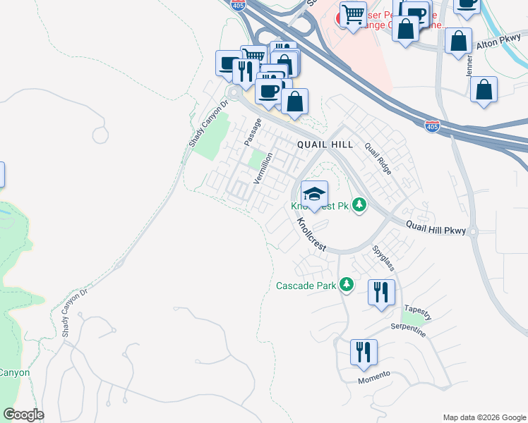 map of restaurants, bars, coffee shops, grocery stores, and more near 208 Tuberose in Irvine