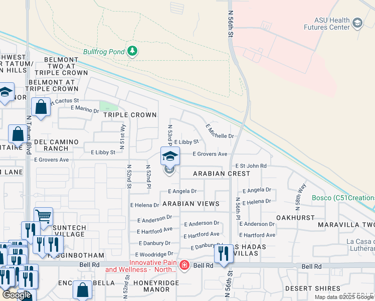 map of restaurants, bars, coffee shops, grocery stores, and more near 5431 East Grovers Avenue in Scottsdale