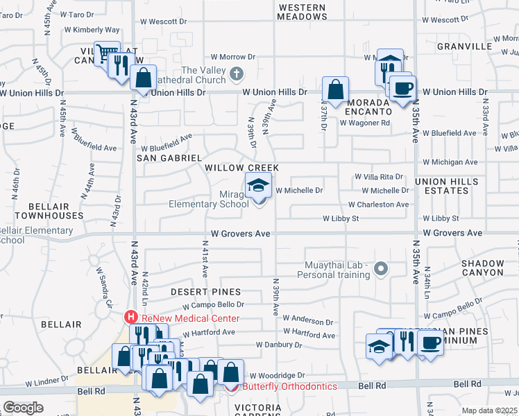 map of restaurants, bars, coffee shops, grocery stores, and more near 3910 West Grovers Avenue in Glendale