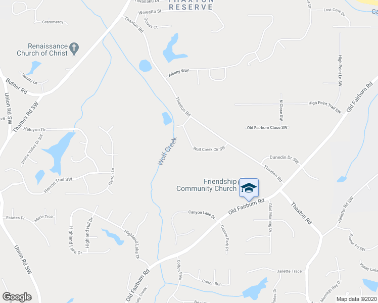 map of restaurants, bars, coffee shops, grocery stores, and more near 3895 Wolf Creek Circle Southwest in Atlanta