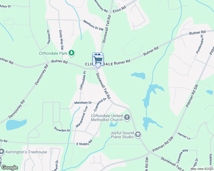 map of restaurants, bars, coffee shops, grocery stores, and more near 3920 Stonewall Tell Road in Atlanta